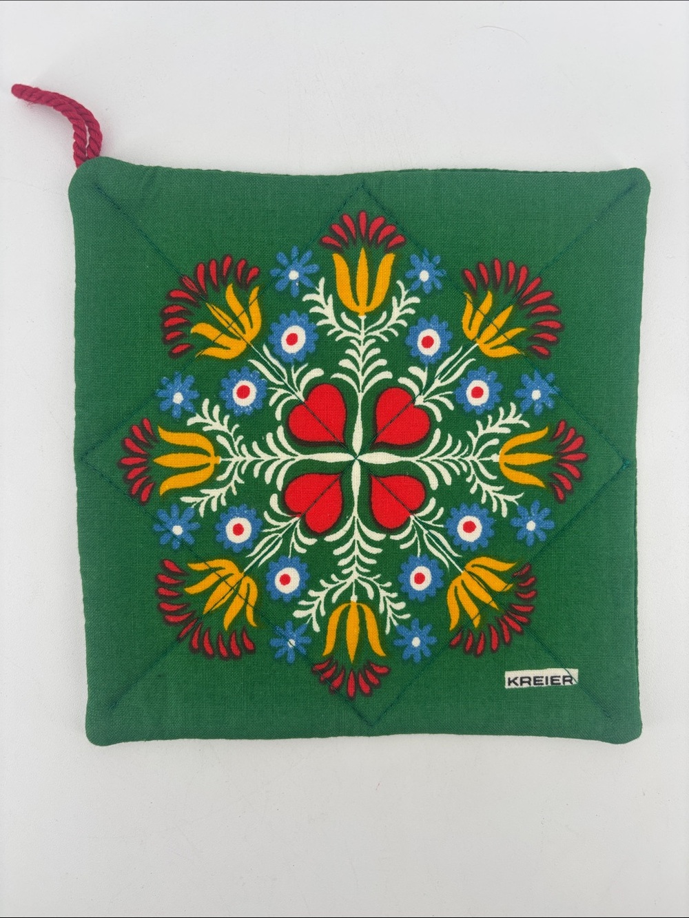 Vintage 80s Kreier folk art potholder (NOS)